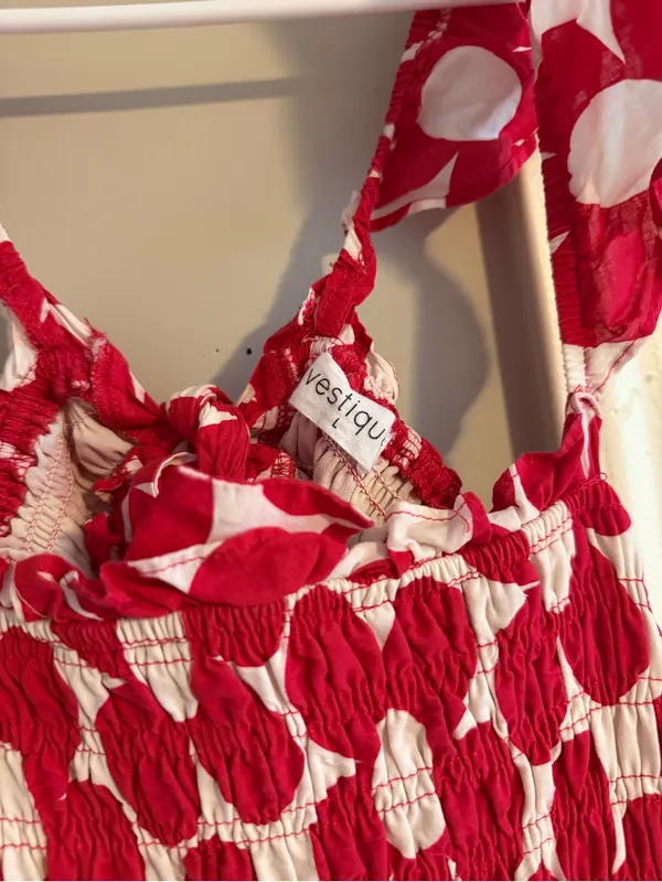 vestique Red and White Floral Maxi Dress with Tie Straps - Image 2