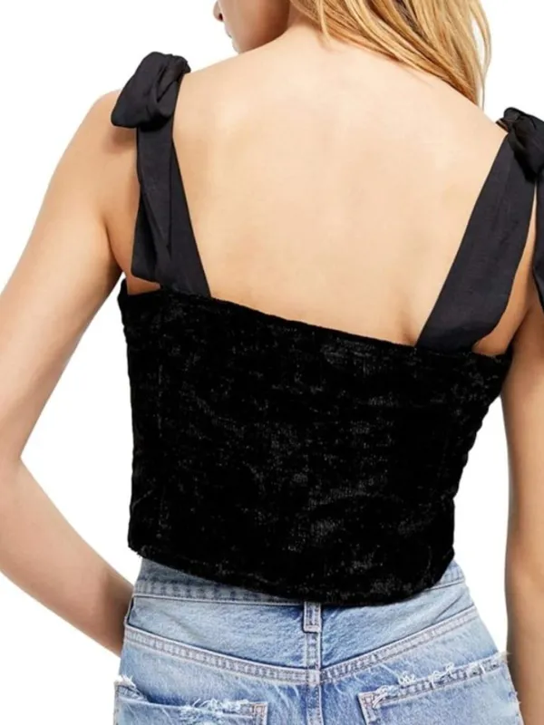 Free People Trapped In Your Love Tie Strap Velvet Tank Top in Black Small $98 - Image 5
