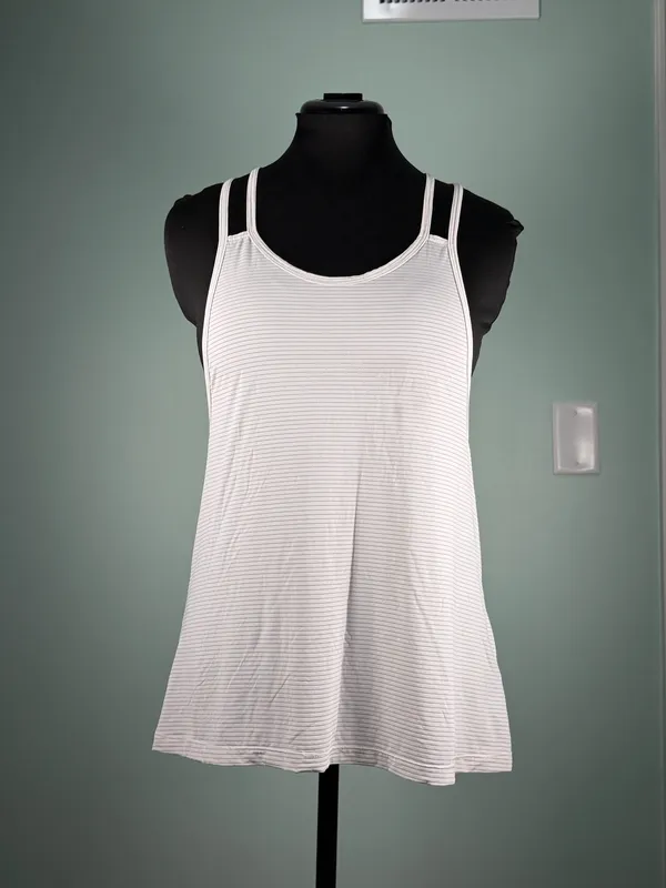 Women’s Beyond Yoga White and Gray Striped Spaghetti Strap Tank Size Small - Image 2