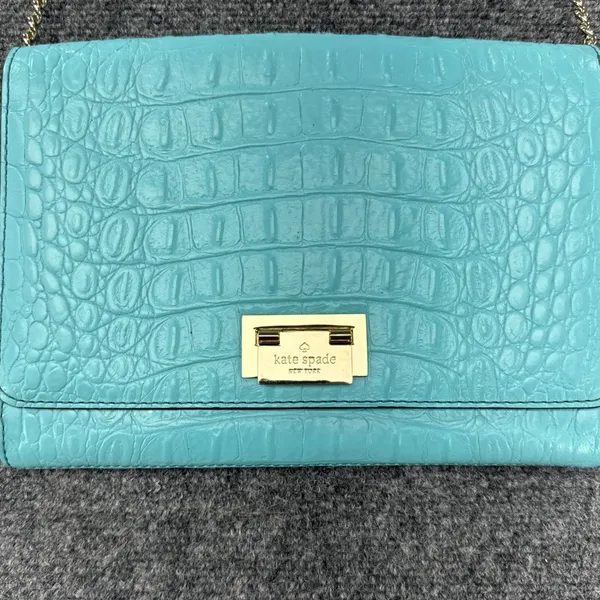 Kate Spade New York Turquoise Croc Embossed Leather Crossbody Clutch Purse - Image 4