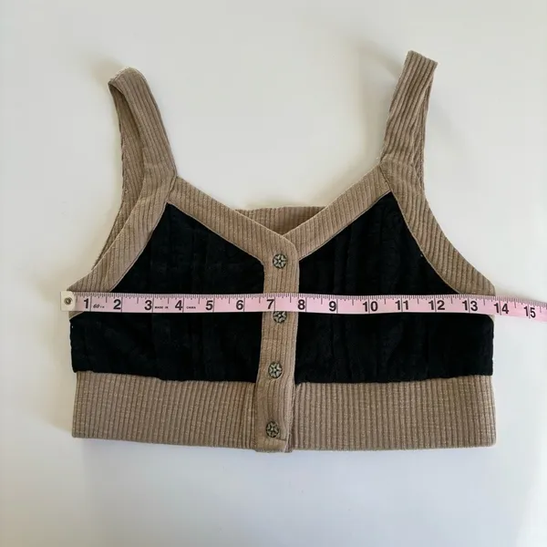 POL Boutique Black Lace Tan Button Front Crop Top Size Medium NWT - Image 3