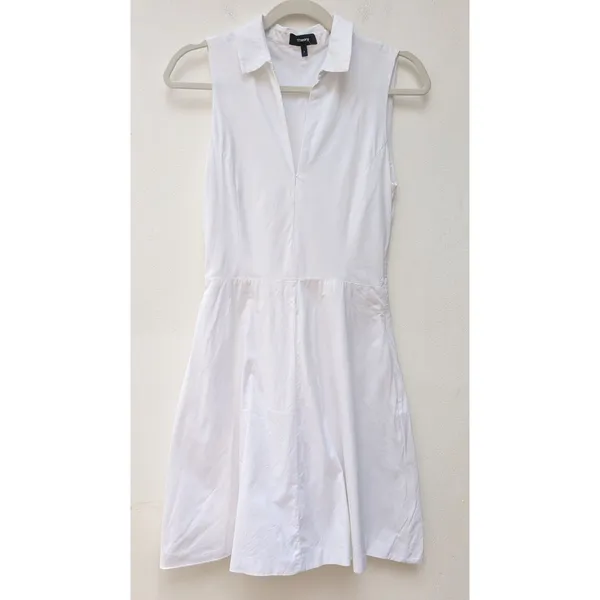 Theory Women's Shirt Dress Collared Flare $465 Sleeveless V-Neck White Size 4 - Image 2