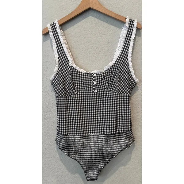 NEW Free People Cassie Gingham Ruffle Bodysuit Size Large - Image 12