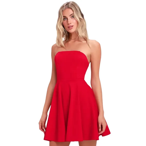 Lulus About a Twirl Red Strapless Skater Dress size Medium NWT - Image 5