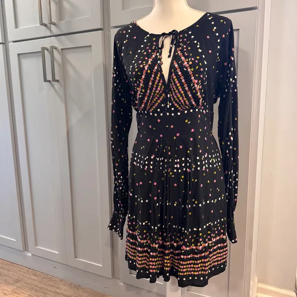 Free People Coryn Black Cherry Print Open Back Long Sleeve Mini Dress Size 12 - Image 3