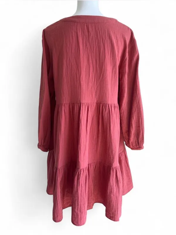 Madewell Gauze Tiered Mini Dress Pink Size 8 V-Neck Long Sleeve - Image 2