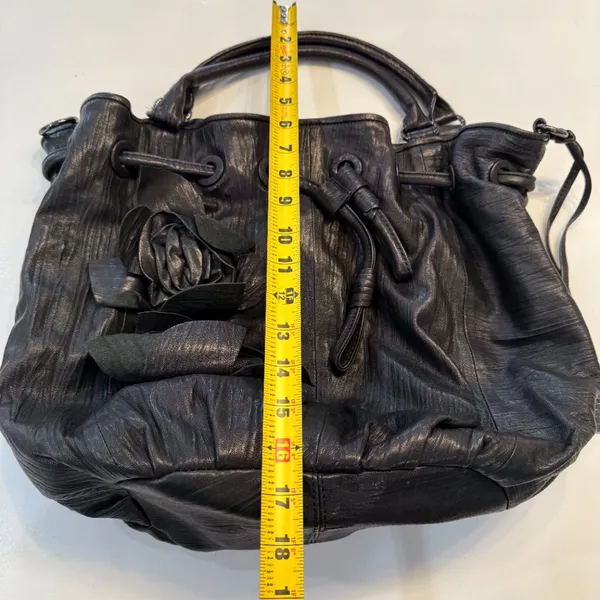 Vince Camuto Black Leather Shoulder Bag Purse with Flowers Leather+Jaquard - Image 8