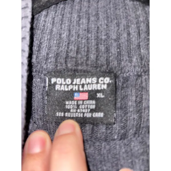 Polo Jeans Co Ralph Lauren Mock Neck Ribbed Cotton Sweater Grey XL Flag Logo‎ - Image 3