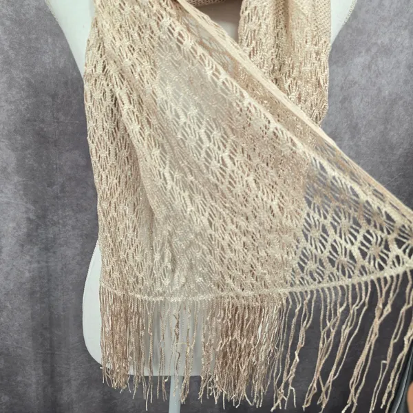 Champagne Sparkle Glitter Long Fairy Fringe Romantic Whimsy Wrap‎ Shawl Scarf OS - Image 4