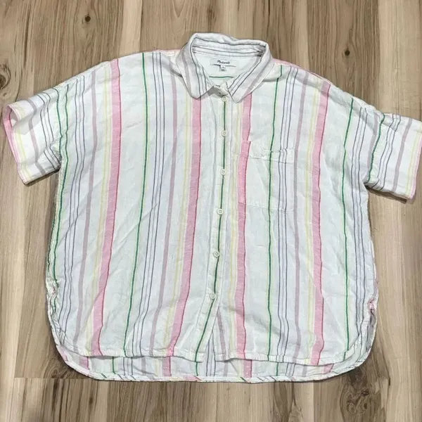 Madewell Rainbow Stripe Linen Blend Daily Shirt Women’s Medium - Image 2