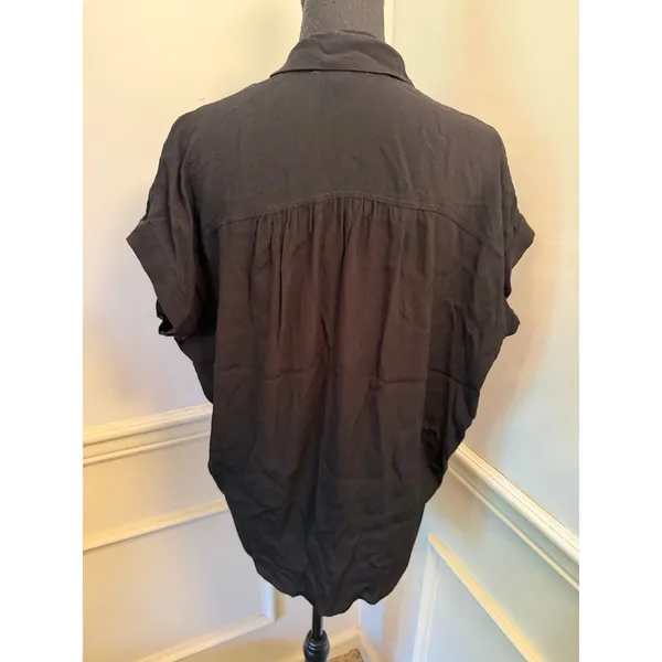 Madewell Central Drapey Shirt in True Black #F9367 Short Sleeve Button Blouse - Image 6