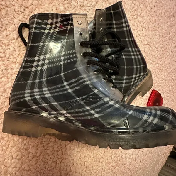 Dirty laundry plastic jelly plaid combat lace up boot 7 - Image 5