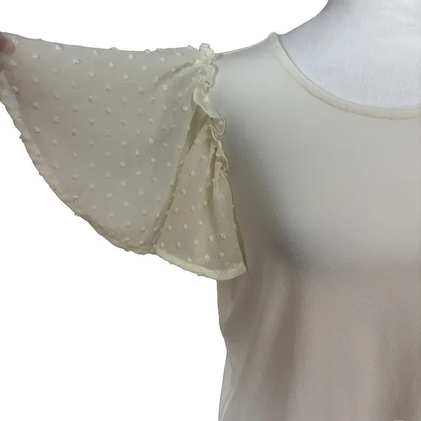 Adrianna Papell‎ Top Womens M Ivory Chiffon Flutter Sleeve Cottagecore Career - Image 2