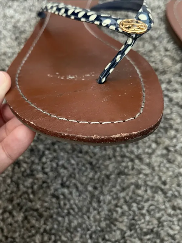 Women’s Tory Burch Terra Nautical Polka Dot Thong Sandals Flip Flops Navy Sz 10 - Image 5
