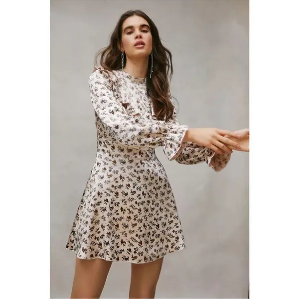 LAURA ASHLEY x URBAN‎ OUTFITTERS Satin Ruffle Mini Dress Baby Doll C27 - Image 3