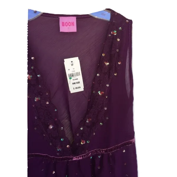 NWT Boon Embellished Lace Trim Purple Tank Top - Image 2