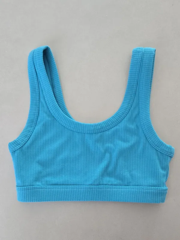 Alo Yoga Blue Ribbed Wellness Slort Bra Size S - Image 3