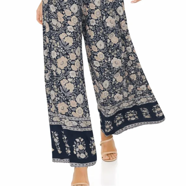 NWT FATE Navy Floral Wide Leg Jumpsuit Boho Flowy Sleeveless Size M - Image 2