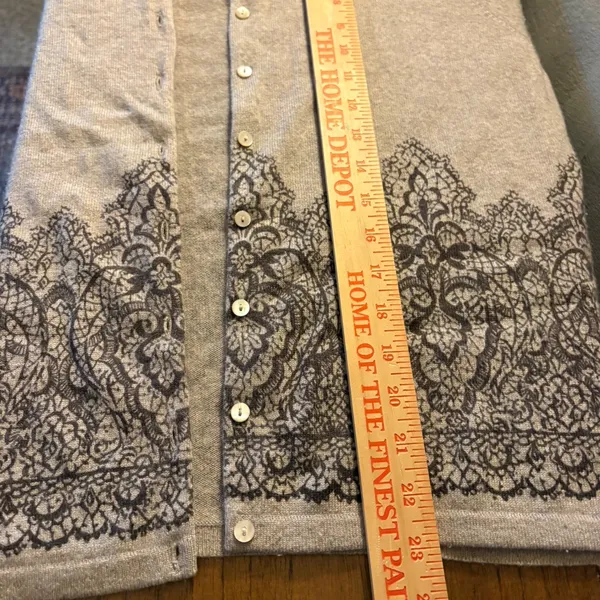 100% Cashmere Charter Club Lace Print Cardigan Sweater XL Tan Button Front Knit - Image 7