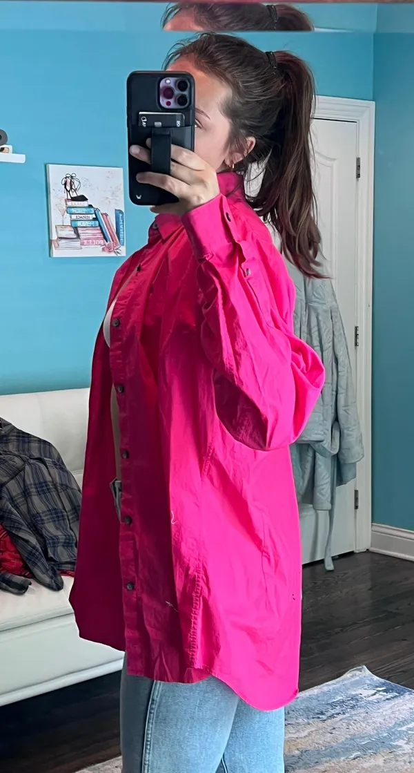 EXPRESS Pink Button Down Blouse - Image 3