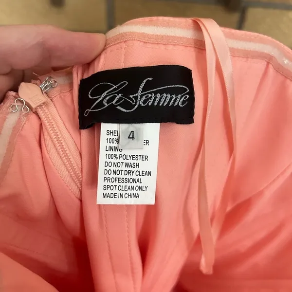 NWT LA FEMME Strapless Slit Satin Ballgown Prom Dress in Peach Size US 4 - Image 5