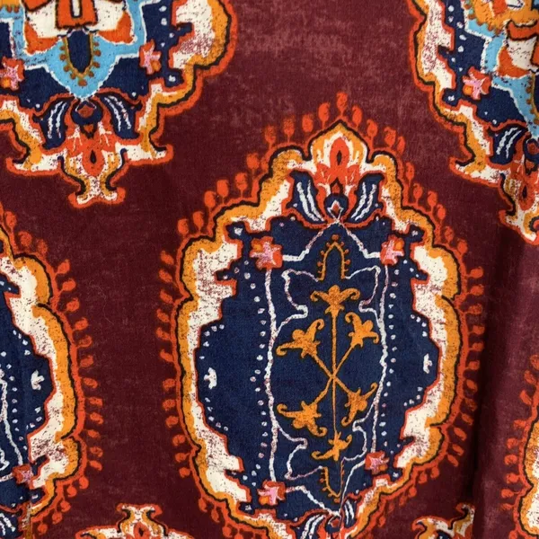 Meadow Rue Size S Top Mixed Media Medallion Print Burgundy Boho Anthropologie - Image 5