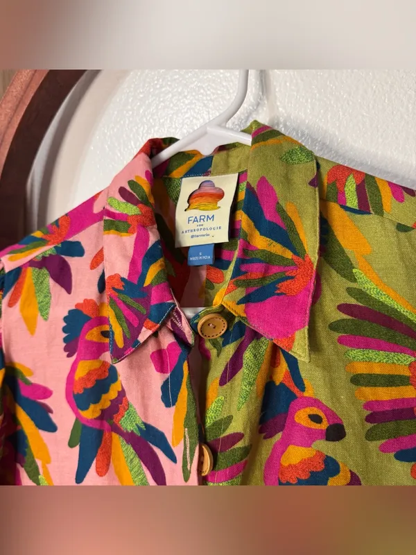 Farm Rio Tropical Linen Blend Surf Shirt Button Down Top - Image 5