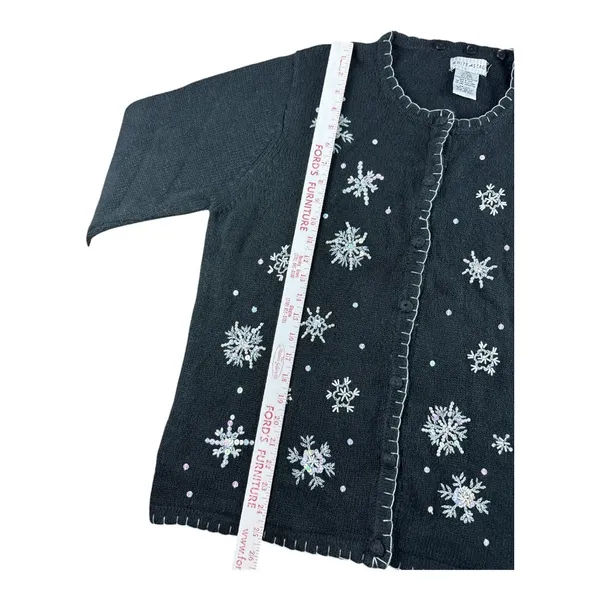 White Stag Vintage Snowflake Beaded Cardigan Sweater Black XL Scarf Christmas - Image 7