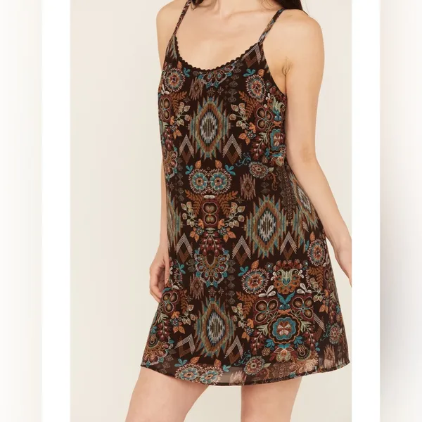 Shyanne Multicolor Floral Pattern‎ mini dress small country boho - Image 5