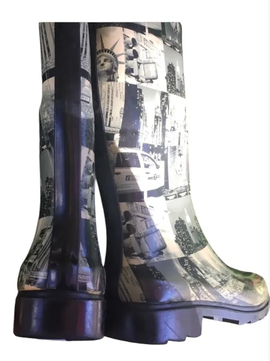 Women’s Photo-Print Rain Boots - Black & White City Scenes - Image 2