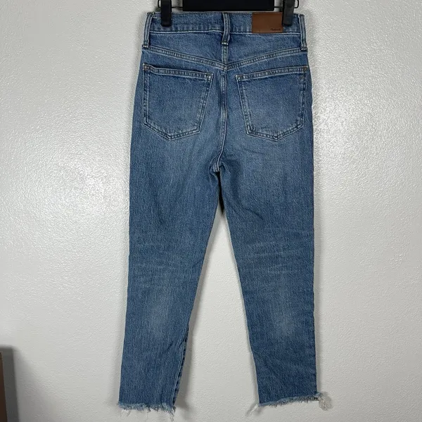 Madewell The Perfect Vintage Jeans Womens 25 Medium Wash‎ Raw Hem Straight Leg - Image 3