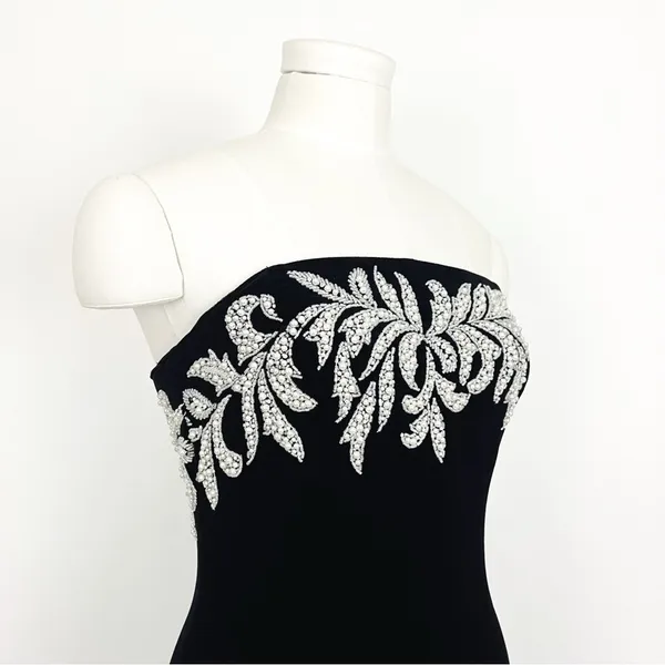 Vintage Y2K Beaded Embellishment Strapless Gown in Black | Size 4 - Image 7