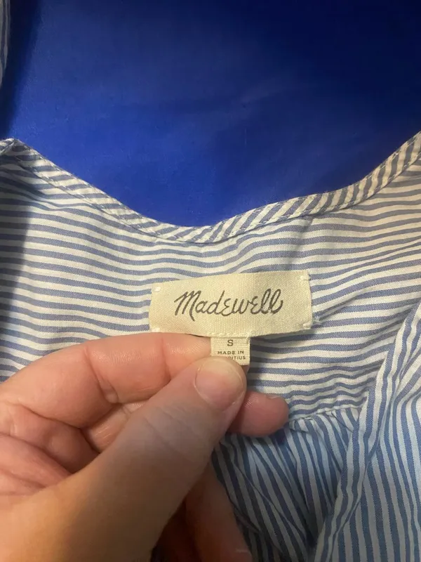 Women’s Madewell Blue and White Striped cropped shirt with tie - Image 7