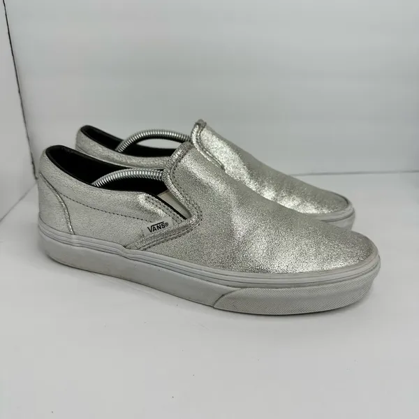 Vans Unisex size 7.5 Womens 6 Mens Metallic Silver Slip On Skate Sneaker Shoe - Image 12