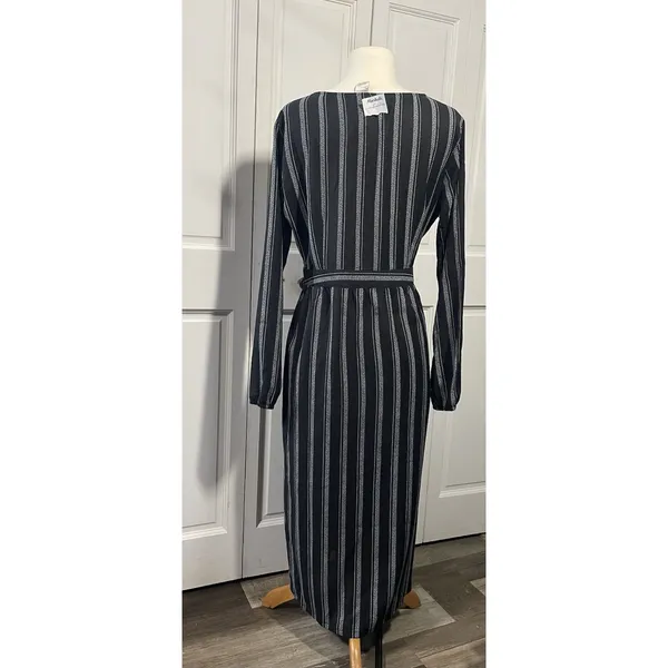 Mimi Chica Black White Stripe Maxi Dress‎ Tie Front Cutout Buttons Belted Long M - Image 2