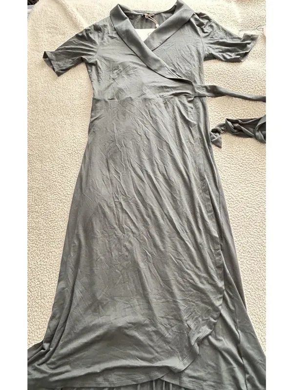 Quince Tencel Jersey Midi Wrap Dress Dark Olive Green Size L - Image 12