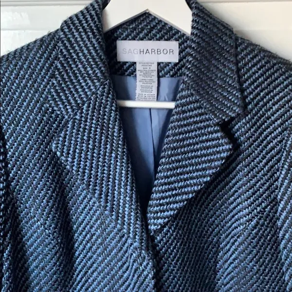 Sag Harbor Women’s Blue Stripe Tweed Classic Jacket Blazer Coat Sz 8 - Image 2