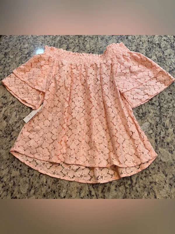 Active USA Pink Lace Off-Shoulder Top - Image 5