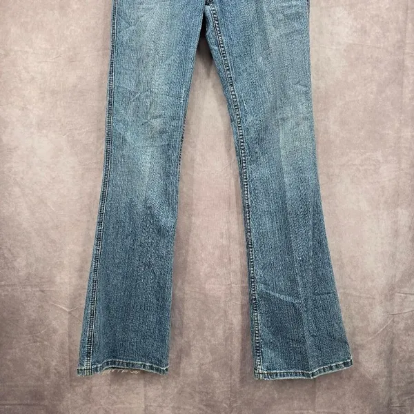 Mossimo Supply Co Denim Blue‎ Jean Flare Bottoms Floral Pants Junior Size 7 - Image 3