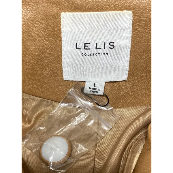 Le Lis Womens Brown Faux Leather Notched Collar Long Sleeve Blazer Coat Jacket L - Image 5