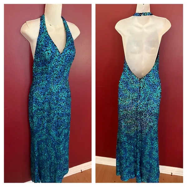 Y2K Mermaidcore sequin halter dress Green - Image 3