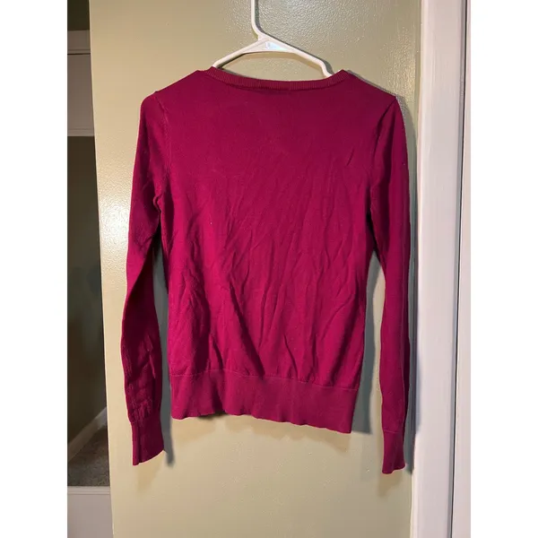 Loft Women's Sz XS Cardigan Sweater Crewneck Magenta Pink Jeweled Buttons Cotton - Image 8