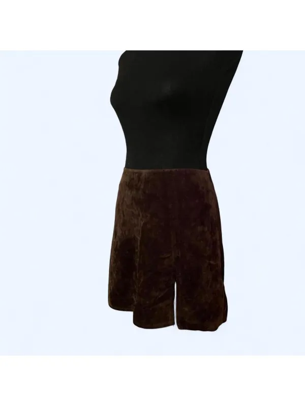 Vintage Y2K Brown Velvet Mini Skirt Side Slit Size Small - Image 3