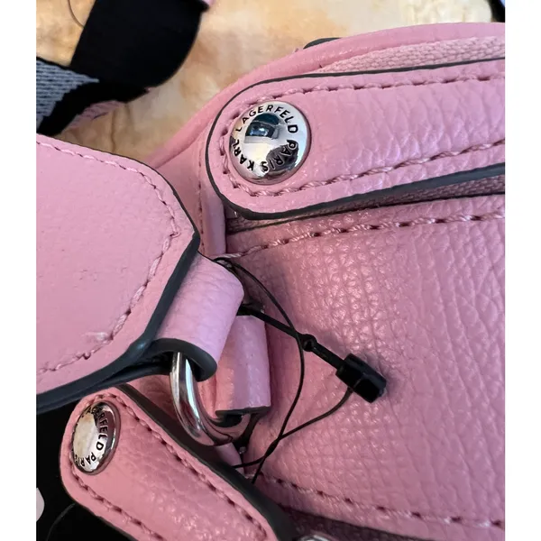 Karl Lagerfeld Purse Crossbody Pink Logo Maybelle Camera Bag Pink Zip Close NWT - Image 7