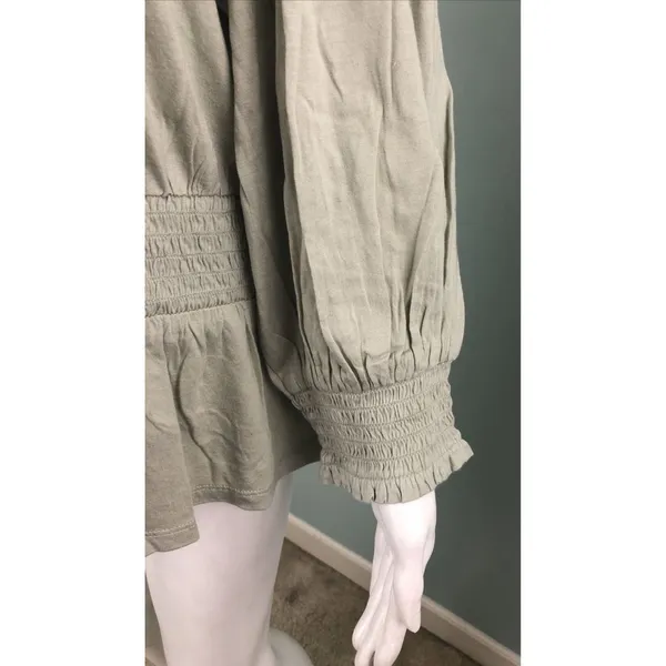NWT Women's Ann Taylor Smocked Square Neck Puff Sleeve Blouse Top Sage Sz Large - Image 8