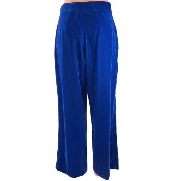Zara Blue Velvet Velour High Waist Wide Flared Leg Crop Ankle Trousers Pants S - Image 7