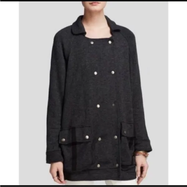 Free People Lined French Terry Long Anorak Peacoat Jacket/Pullover Cardigan, S - Image 4