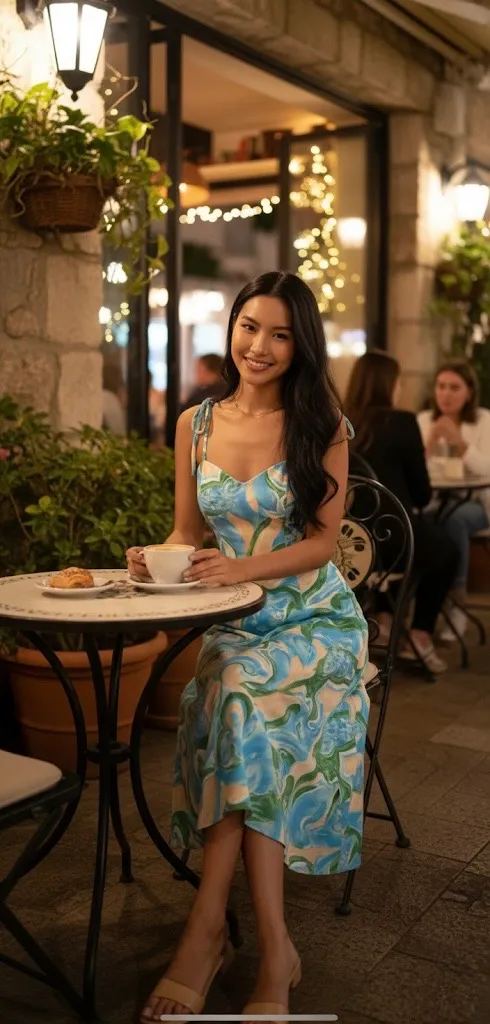 Blue ocean mermaid Floral cut slit thigh green new spaghetti dress small nwot floral vacation Hawaii maxi wedding Long Beach midi - Image 5