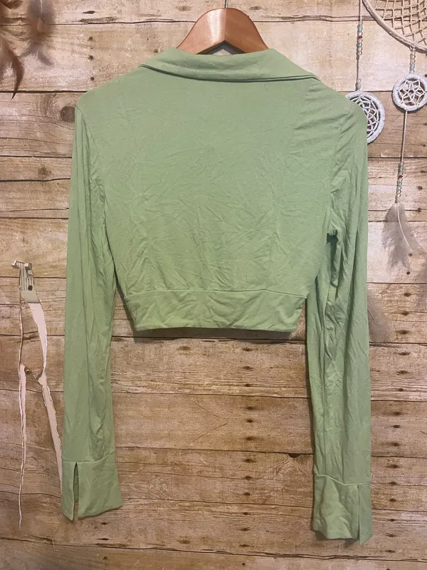 Free People Clara Ruched Long Sleeve in the "La Pera" sage green color - Image 9