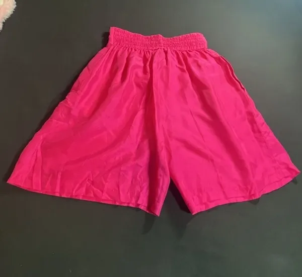 Leena Studio Vintage Hot Pink 100% Silk Pleated Bermuda Shorts - Image 8